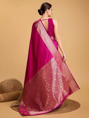 Pink woven embellished art silk kanjivaram pink saree 4