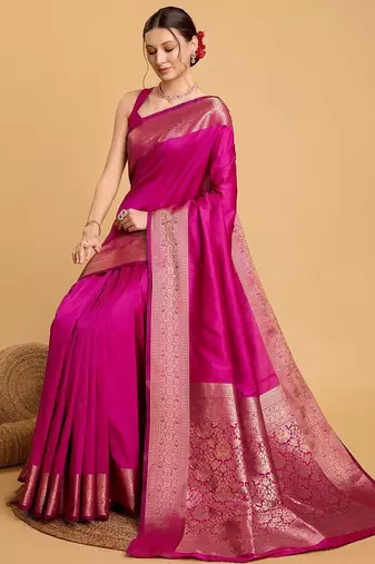Pink woven embellished art silk kanjivaram pink saree
