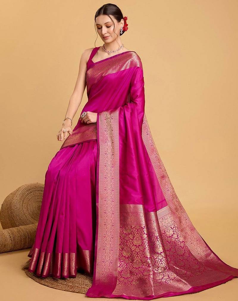 Pink woven embellished art silk kanjivaram pink saree