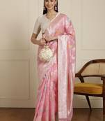 Pink women woven design zari banarasi saree