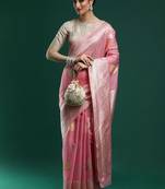 Pink woven design chanderi sarees with blouse piece