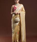 Beige woven design chanderi sarees with blouse piece