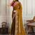 Mustard floral embroidered border saree with unstitched blouse