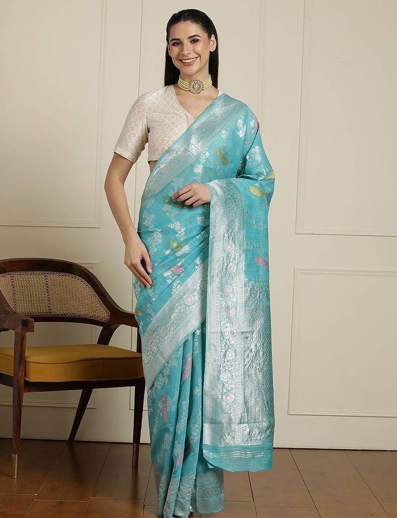 Blue woven design saree with blouse