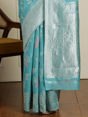 Blue woven design saree with blouse 5
