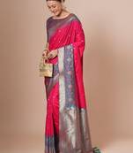 Pink woven design banarasi saree with blouse piece