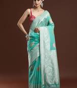 Green woven design chanderi sarees with blouse piece