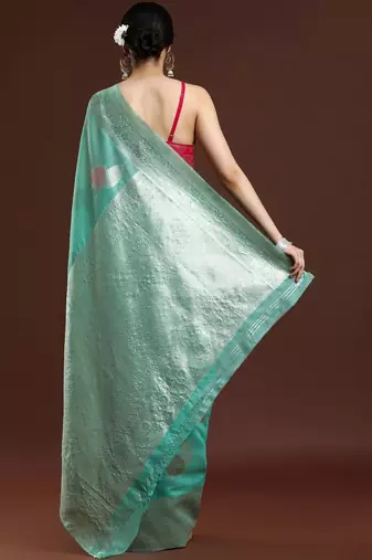 Green woven design chanderi sarees with blouse piece