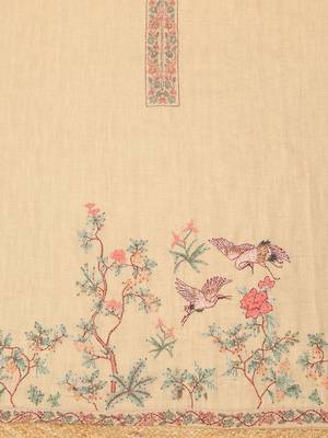 botanical printed linen unstitched dress material with french knot & sequins 4