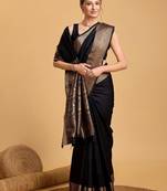 Black solid woven design zari art silk kanjeevaram saree