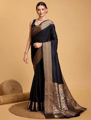 Black solid woven design zari art silk kanjeevaram saree 4