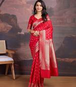 Red woven design zari ethnic motifs saree