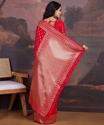 Red woven design zari ethnic motifs saree 3