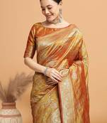 Mustard ethnic motifs woven design kanjeevaram saree