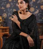 Black blooming fully sequined saree with classic unstitched blouse