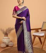 Purple woven design zari kanjivaram saree with unstitched blouse
