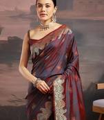 Maroon ethnic motifs woven design kanjeevaram saree