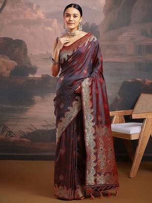 Maroon ethnic motifs woven design kanjeevaram saree 2