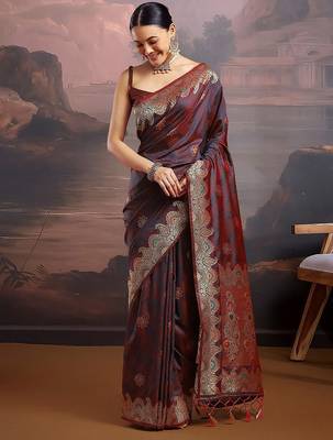 Maroon ethnic motifs woven design kanjeevaram saree 4