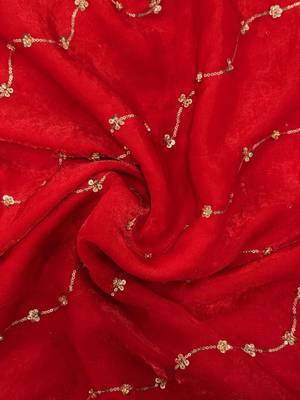 Red embellished sequinned satin saree 5