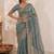 Teal embellished sequinned satin saree