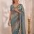 Teal embellished sequinned satin saree