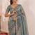 Teal embellished sequinned satin saree