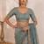 Teal embellished sequinned satin saree