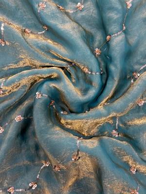 Teal embellished sequinned satin saree 5