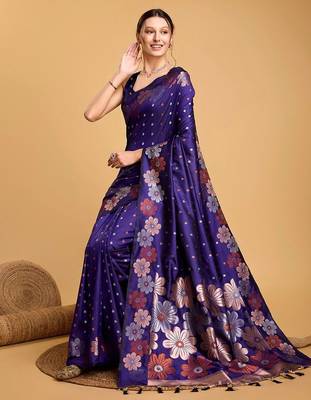 Violet woven embellished art silk banarasi saree with blouse piece 4