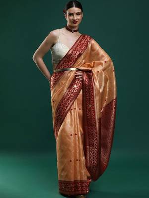 Orange woven design banarasi sarees with blouse piece 1