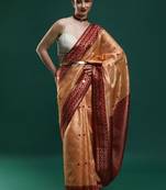 Orange woven design banarasi sarees with blouse piece