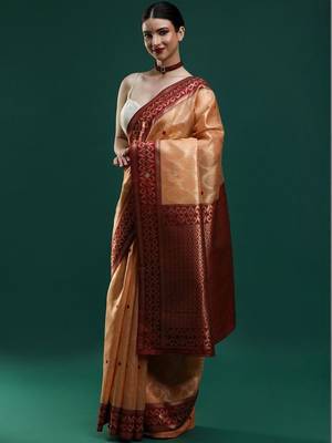 Orange woven design banarasi sarees with blouse piece 3