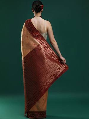 Orange woven design banarasi sarees with blouse piece 4