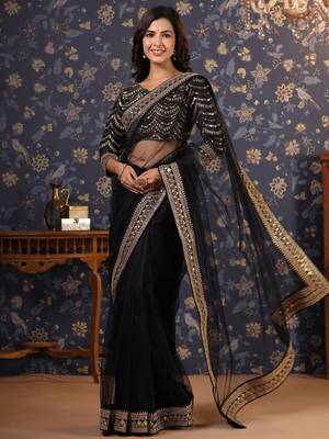 Black embellished supernet sarees 2