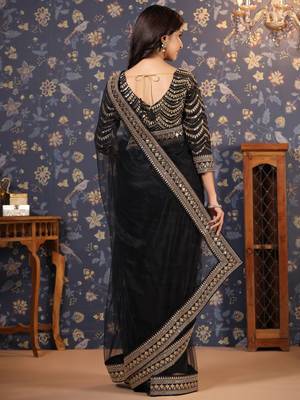 Black embellished supernet sarees 3