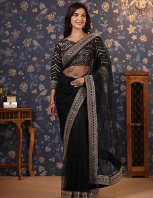 Black embellished supernet sarees 4