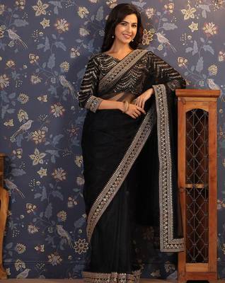 Black embellished supernet sarees 5