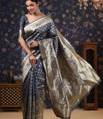 Grey woven design ethnic motifs heavy work banarasi saree