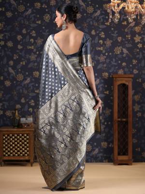 Grey woven design ethnic motifs heavy work banarasi saree 3