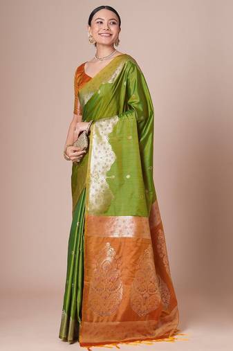Green woven designed festive wear saree with blouse