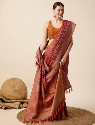 Pink woven design floral patola saree 1