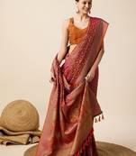 Pink woven design floral patola saree