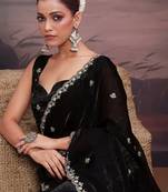 Black embellished saree with unstitched blouse
