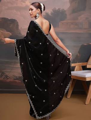 Black embellished saree with unstitched blouse 2