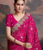 Pink embroidered saree with unstitched blouse