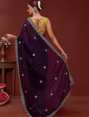 Purple embellished tissue saree with unstitched blouse 3