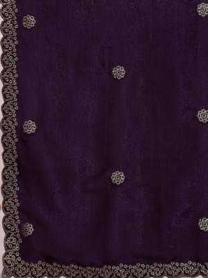 Purple embellished tissue saree with unstitched blouse 4