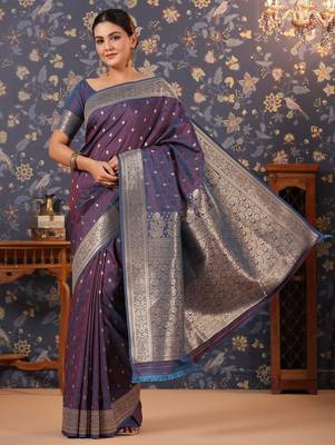 Violet ethnic motifs woven design saree 2
