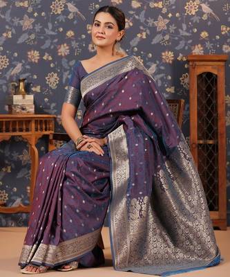 Violet ethnic motifs woven design saree 5